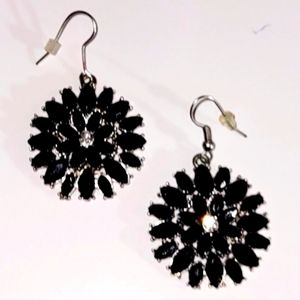 New Earrings, Black Faceted Rhinestone Drop Earrings
